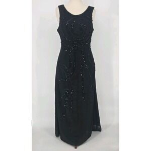 Formal Dress Black Beaded Sequin Evening Gown Size 16 NWT Sleeveless Maxi Prom